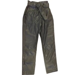 Express Faux Leather High Rise Belted Paperbag Ankle Pants Black Sz 0